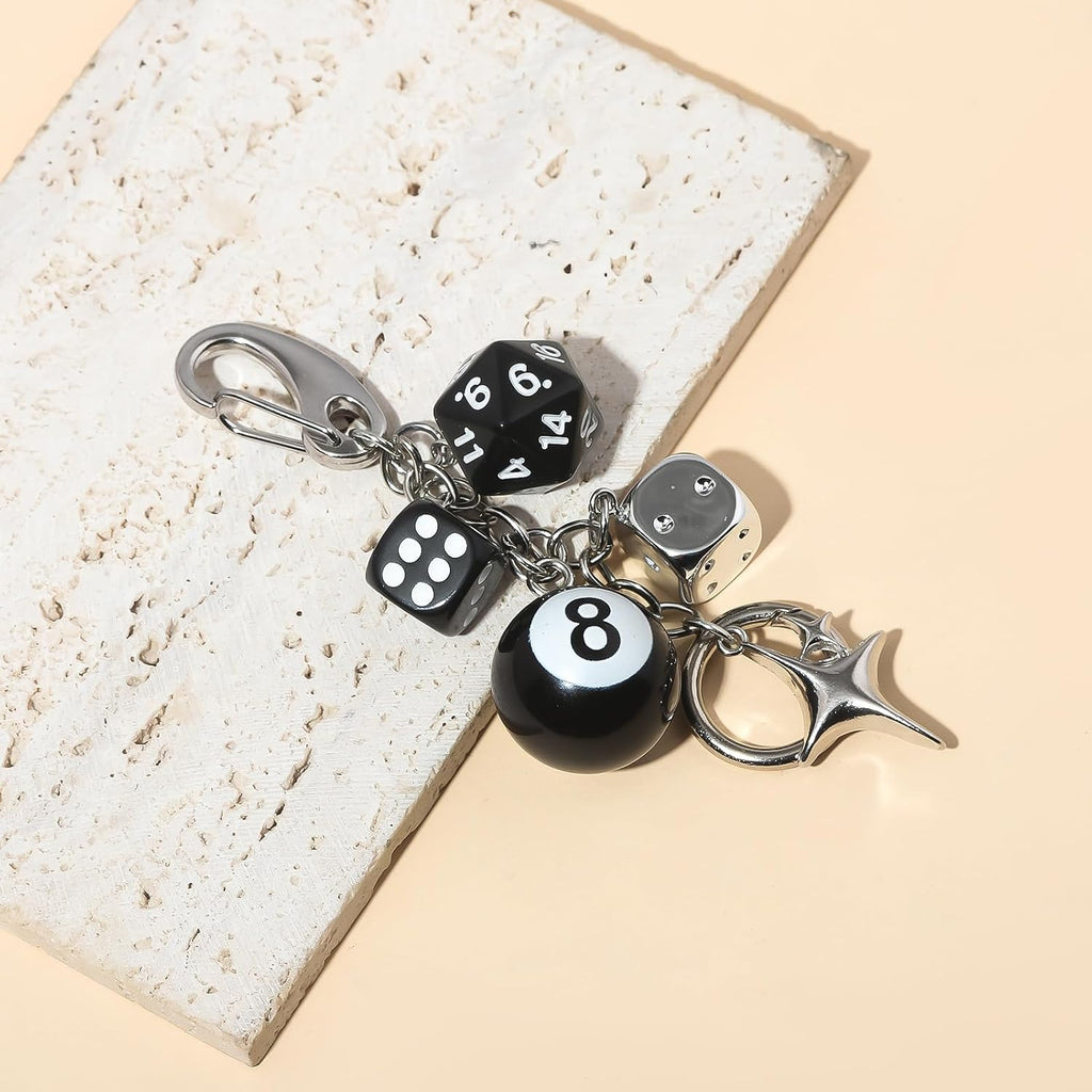 8 Ball Dice Charm Keychain,Cute Bag Purse Handbag Backpack Accessories
