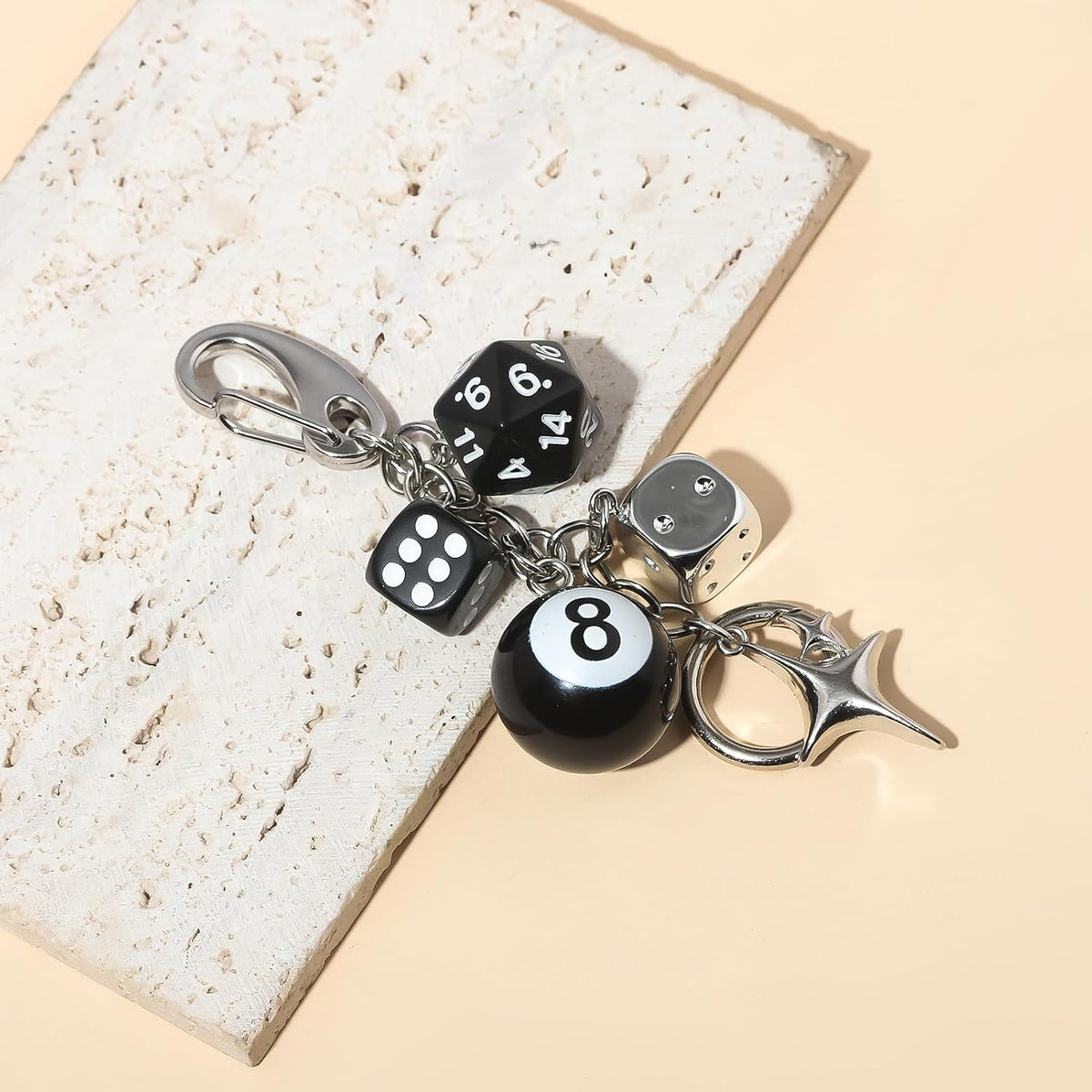 8 Ball Dice Charm Keychain,Cute Bag Purse Handbag Backpack Accessories