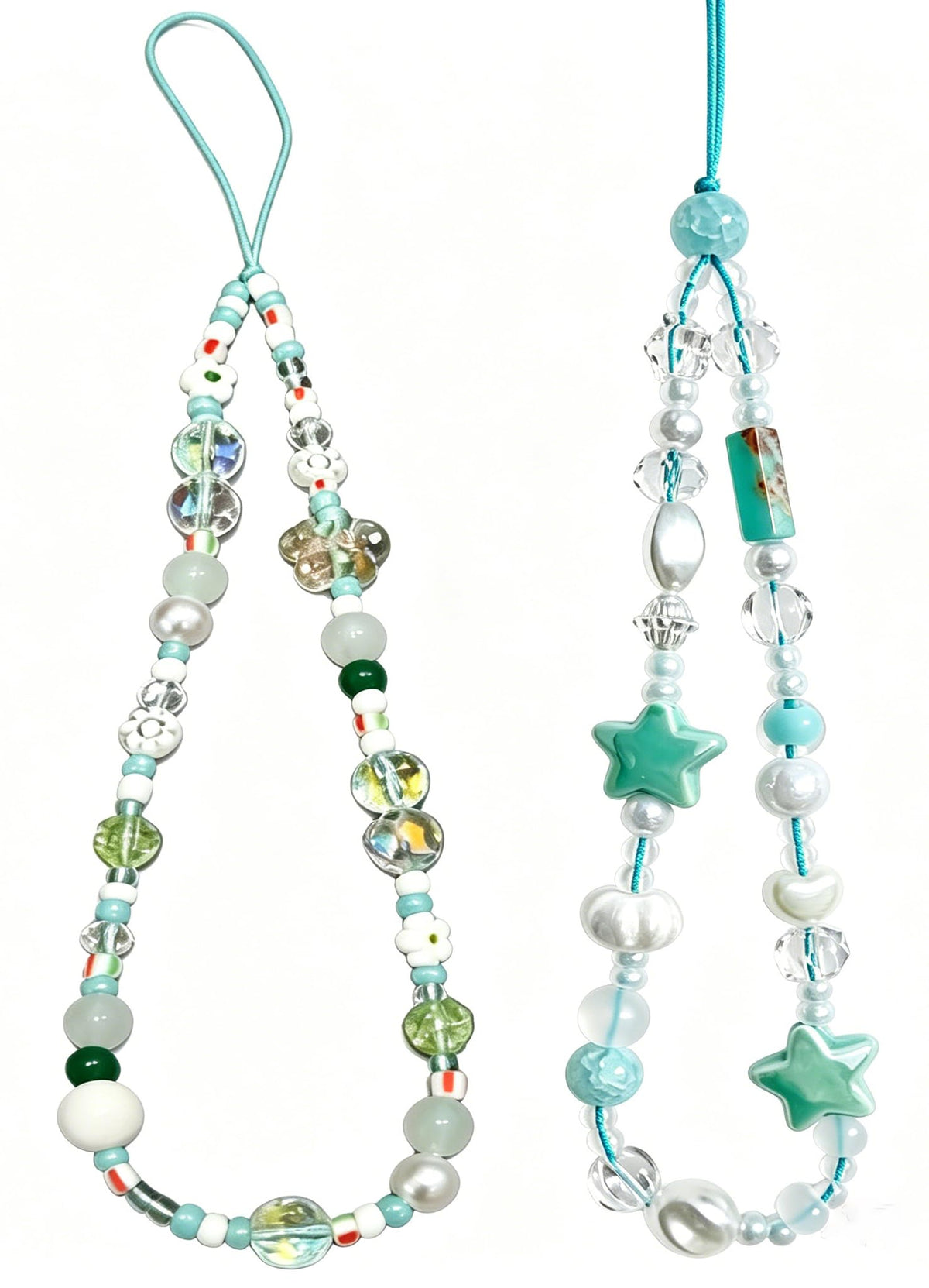 2 Pcs Phone Charm Strap Universal Hand Phone Wrist Strap Camera Lanyard Pearl Beaded Cute Chain String Accessories Universal for iPhone 16 Pro Max Samsung Women Girls Phones Bag Keychain Beach Style