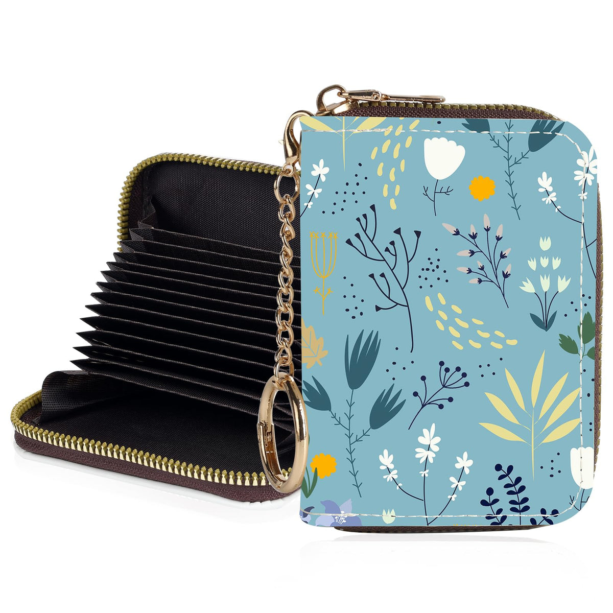 Credit Card Holder for Women,Small Rfid Wallet with Keychain Zipper,Cute PU Leather Card Case Wallet，Accordion Credit Card Wallets Gift,Cat Struck by Lightning