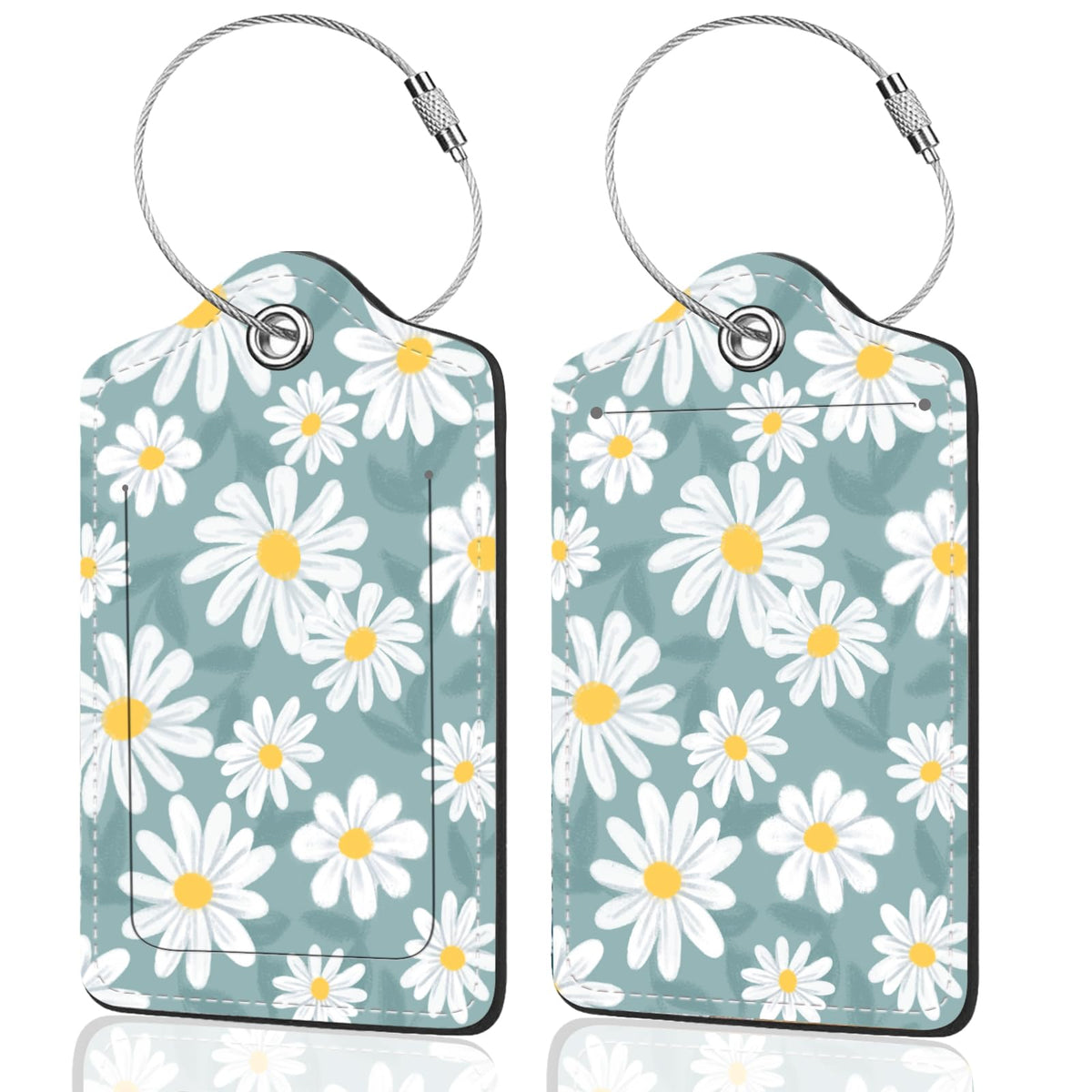2Pack Luggage Tags for Suitcases, Cute Unique Pu Leather Cruise Luggage Tag with Privacy Cover ID Label Address Card and Metal Ring Suitable for Women Men Kids Travel Bag Linear Flower