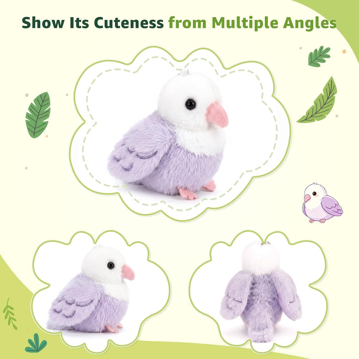 Ditucu Palm-Sized Lavender Pacific Parrotlet Keychain Plush Cute Soft 4.3 inch Bird Stuffed Animal Realistic Purple Parrot Toys Gifts Pendant for Backpack Decoration for Kids Adults