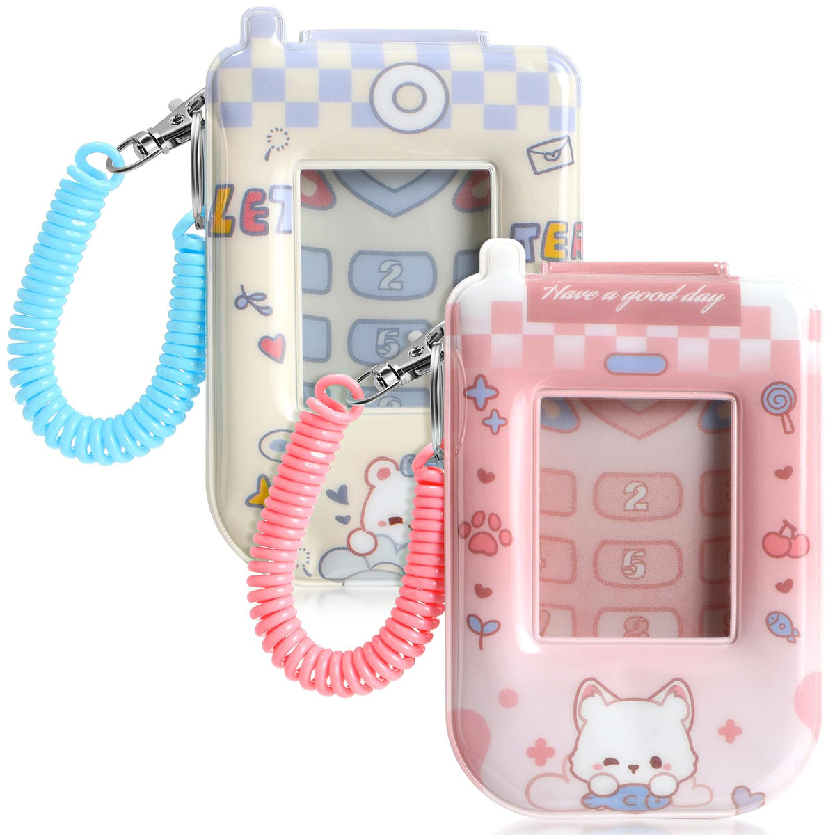 Ctosree 2 Pcs Photocard ID Badge Holder with Wrist Coil Blue Pink Y2k