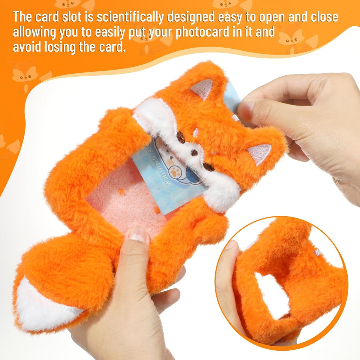 NEWEST Cute Plush Kpop Photocard Holder with Keychain, Soft Fuzzy Fox ID Badge Holder Card Cover, Cartoon Animal Photo Sleeve Protective Case for Kpop Idol Photo Card Bag Pendant Decor, Fox