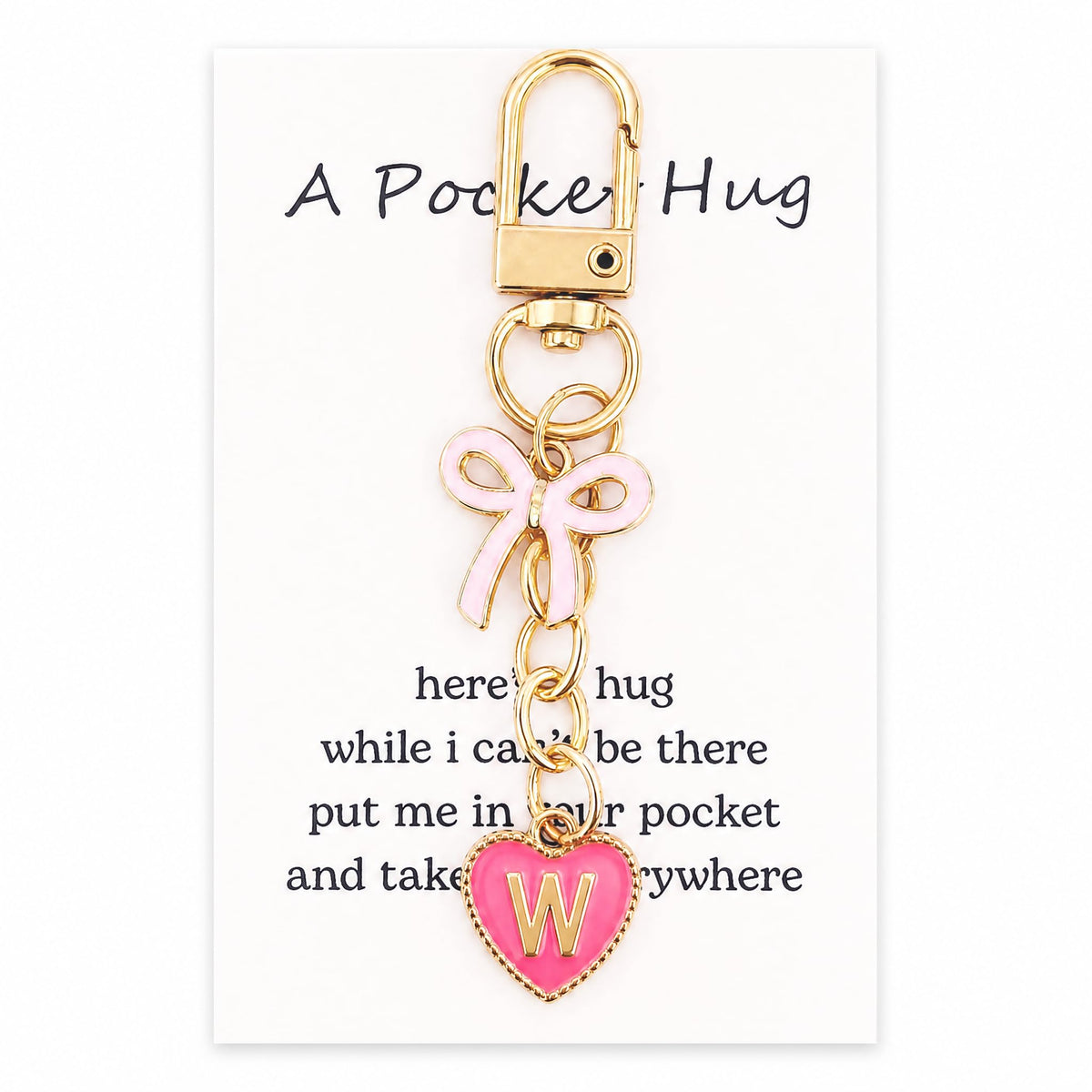 YOJO Pink Initial Letter Keychain with Enamel Bow and Heart Pendant