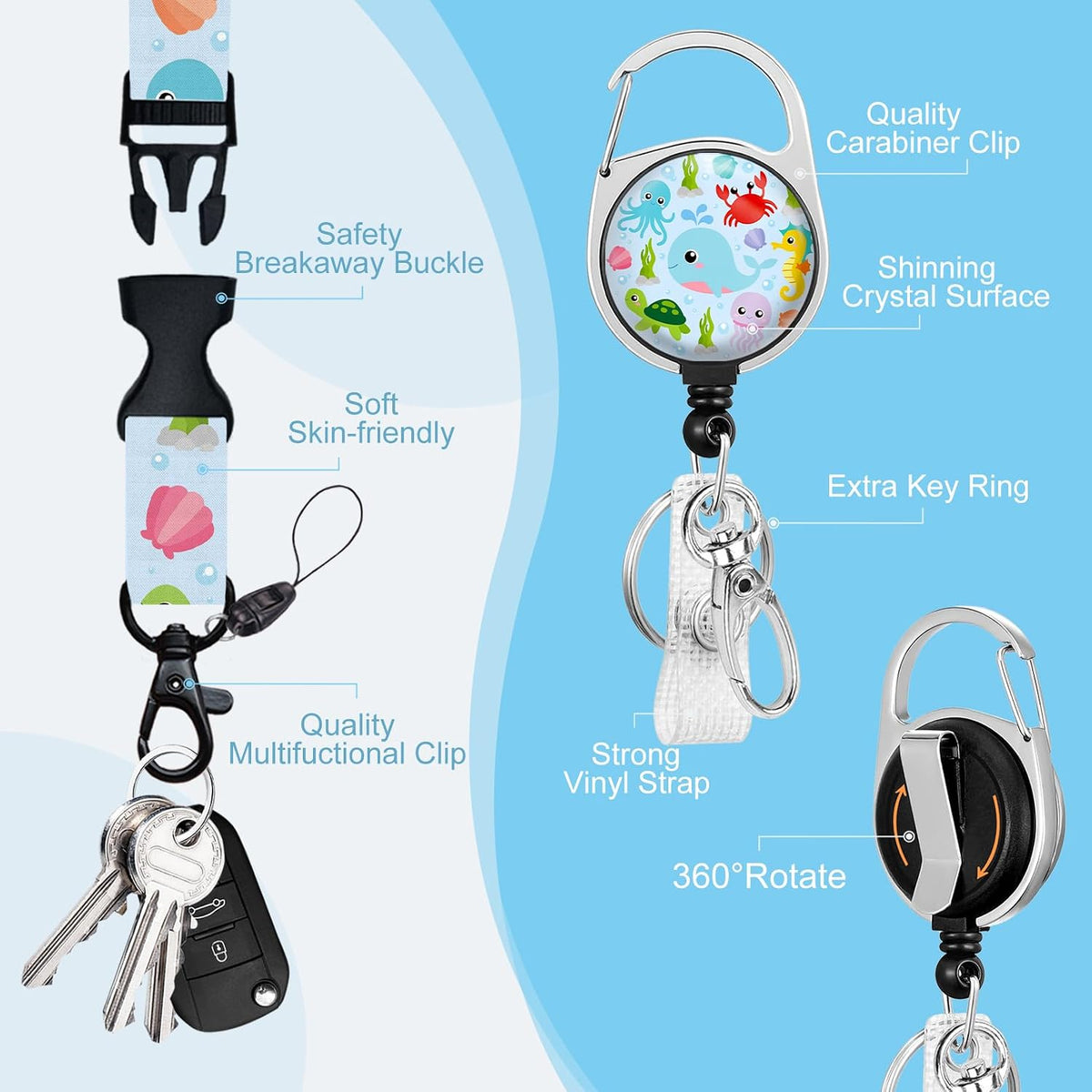 Gctriki Ocean Lanyards for ID Badges, Badge Holder Retractable Reel Clip