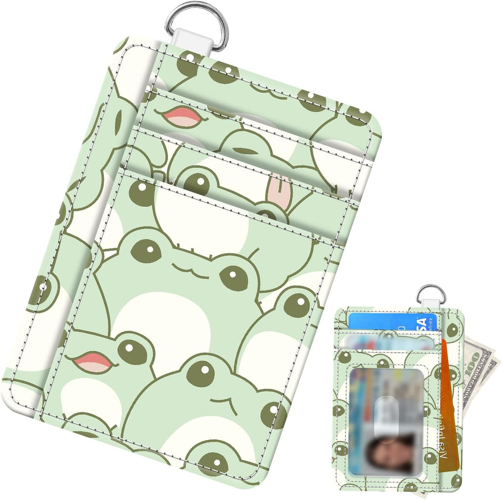 Cute Wallet Women, Funny RFID Credit Card Holder Slim Wallet, Front Pocket PU Leather Card Holder Travel for Men Women Green Frogs