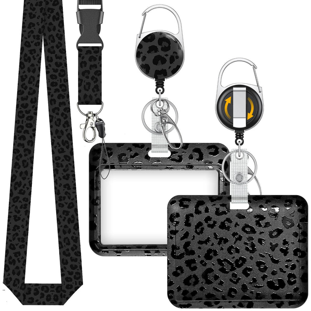 Uniclife Fashionable Sliding Badge Holder Exploding Fluff Cat Plastic Card Holder with Retractable Badge Reel Carabiner & Detachable Lanyard Vertical Card Protector for Office Worker Teacher Student