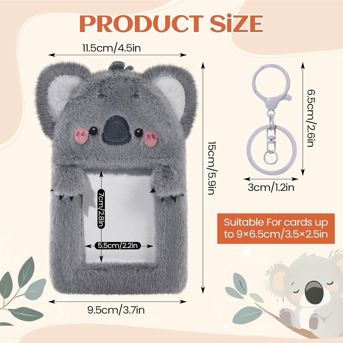 NEWEST Koala Plush Kpop Photocard Holder with Keychain, Cute Koala ID Badge Holder Protector, Soft 3 Inch Cartoon Animal Photo Case Sleeves Stationery for Idol ID Card Student Worker Bag Charm