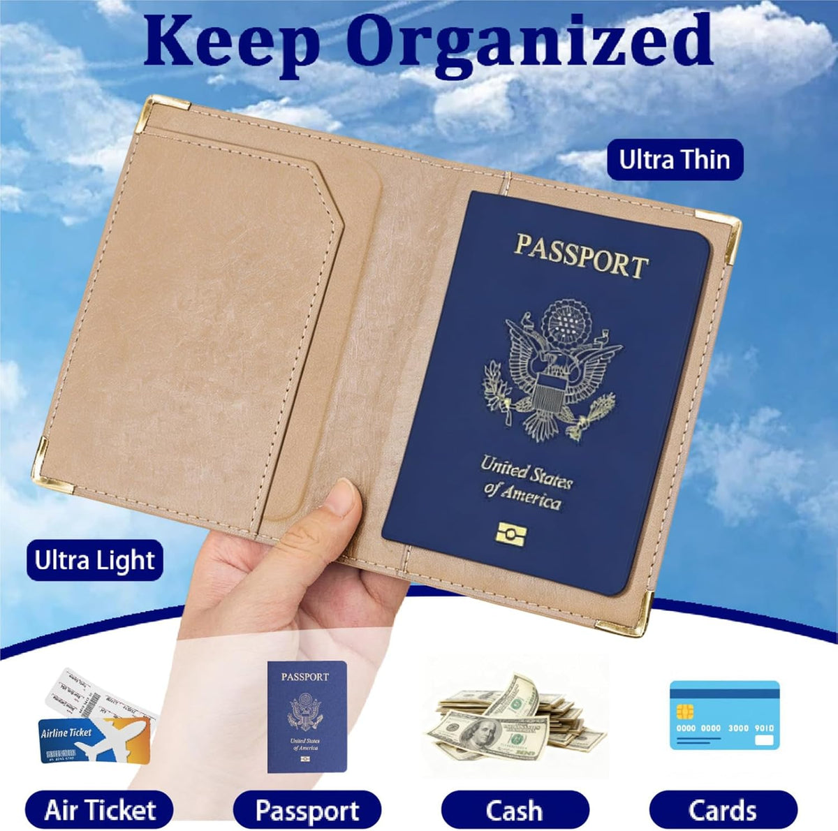 Cat Design Passport Holder Luggage Tag Men Women for Travel Essentials, Leather Passport Cover Cute Cartoon Pattern Travel Wallet Card Protector Stylish Accessories 5.4 x 4.1 x 0.2 Inch
