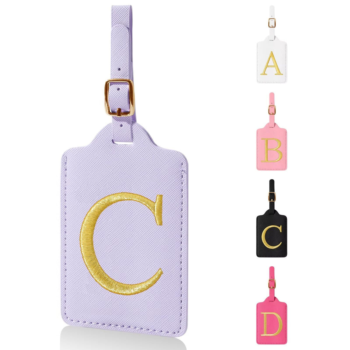 Personalized Initial Luggage Tags for Suitcases,Leather Letter Cute Luggage Tags with Privacy Name Card,Embroidered Monogrammed Travel Bag Backpack Tag Gifts for Women Kids Girls Teens(Rosered-A)