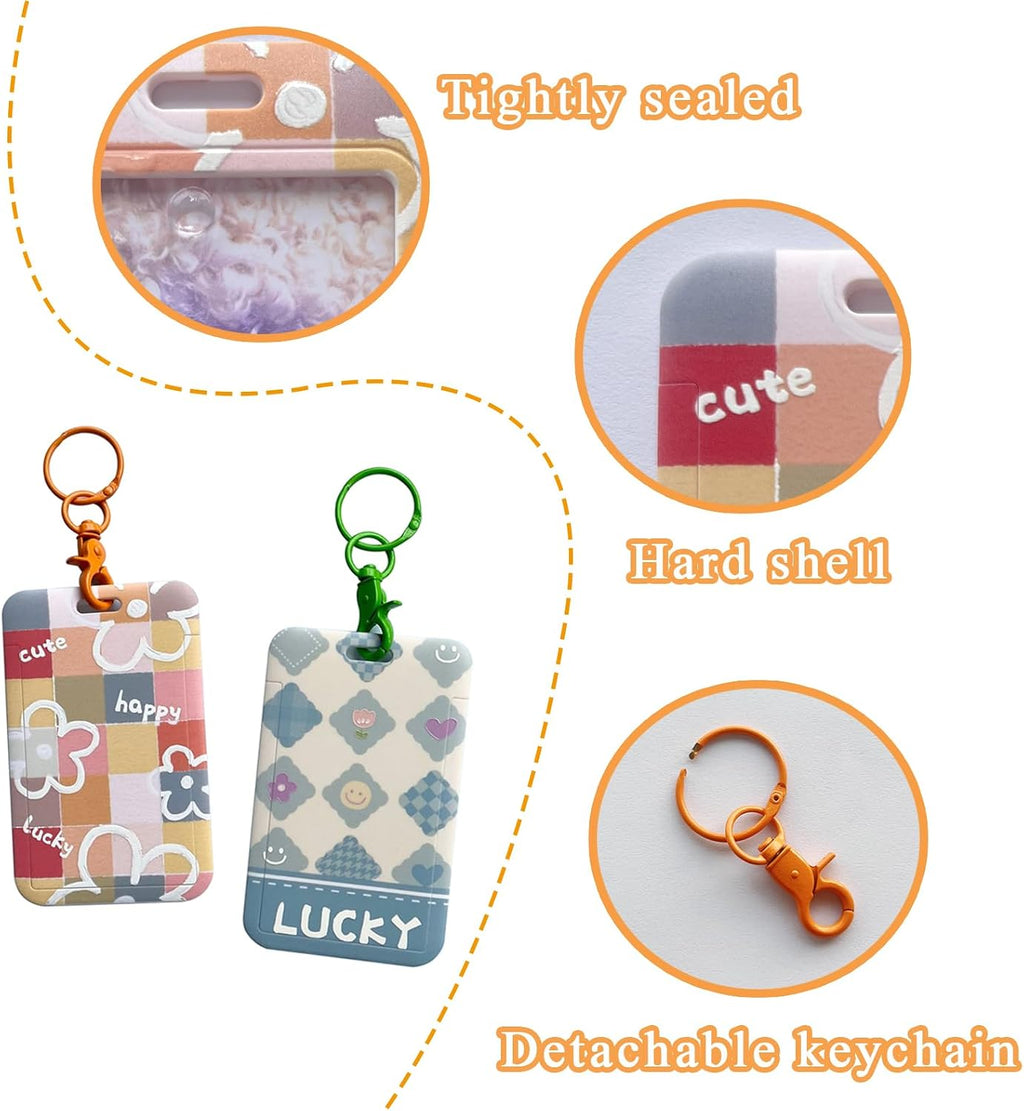 2 Pcs Kpop Photocard Holder Keychain Cartoon Photo Card Holder Cute Badge Holder with Keychain Photo Sleeves ID Bank Credit Card Holder Student Bus Card Protector