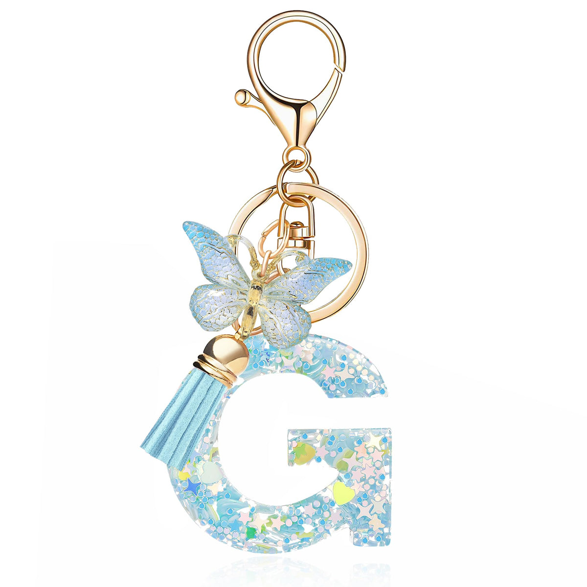 Fashion Alphabet Initial Letter Keychain Tassel Butterfly Pendant Key Ring for Purse Handbags Women Girl