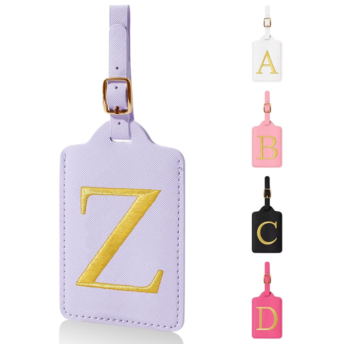 Personalized Initial Luggage Tags for Suitcases,Leather Letter Cute Luggage Tags with Privacy Name Card,Embroidered Monogrammed Travel Bag Backpack Tag Gifts for Women Kids Girls Teens(Rosered-A)