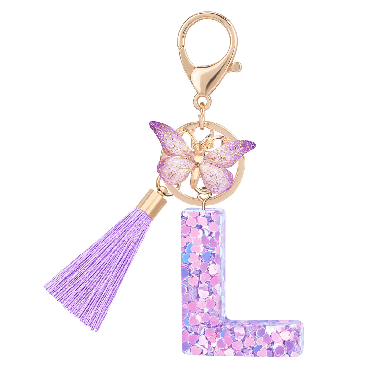 Initial letter Keychains for Women Girls Tassel Butterfly Cute Keychain for Wallet Backpack charm