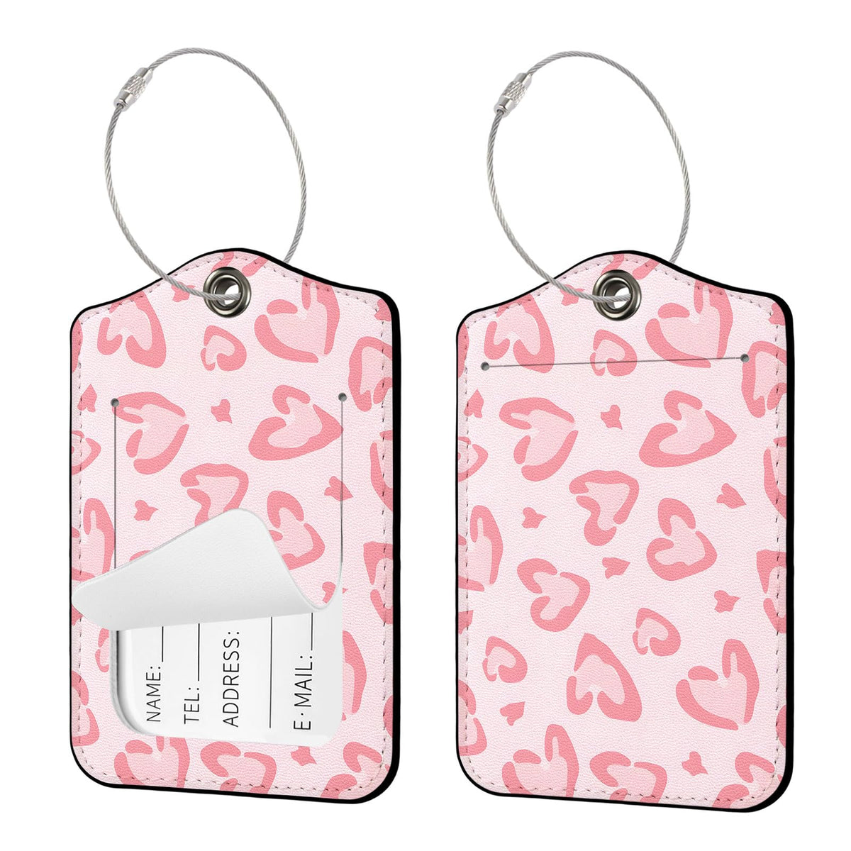 Seorsok 2Pcs Luggage Travel Tags for Suitcases,Cute Color Grids Checkered PU Leather Name Tag with Privacy Cover&ID Label Address Card and Durable Metal Ring Suitable for Men Women Handbags Backpack