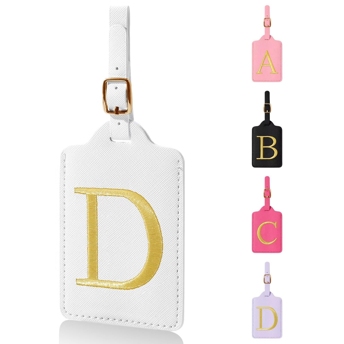 Personalized Initial Luggage Tags for Suitcases,Leather Letter Cute Luggage Tags with Privacy Name Card,Embroidered Monogrammed Travel Bag Backpack Tag Gifts for Women Kids Girls Teens(Rosered-A)