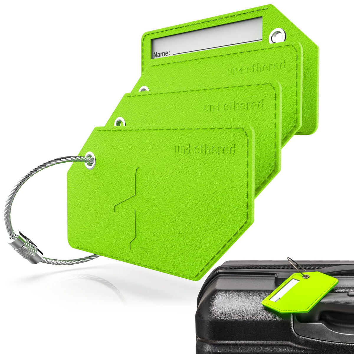 Untethered Luggage Tags for Suitcases, 4-Pack, Bag ID Tags, Green