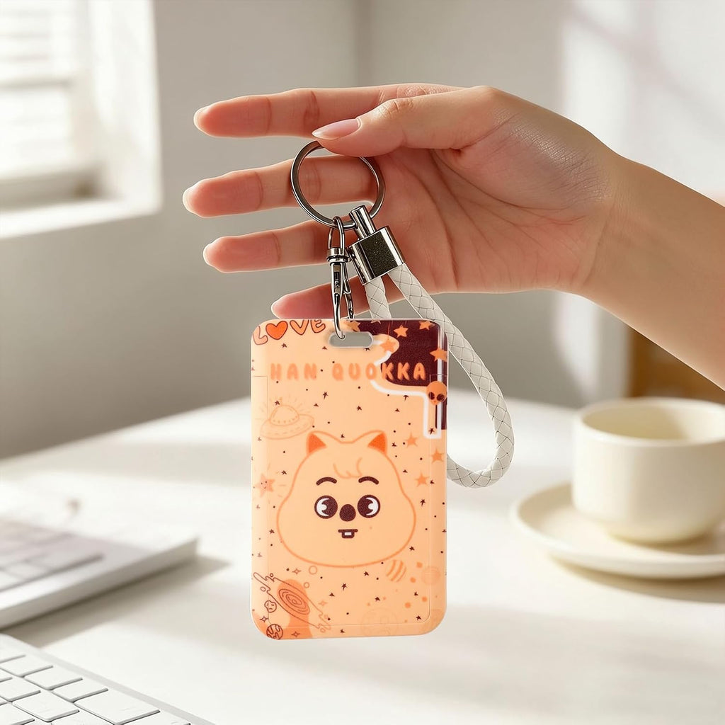SK-Z Cartoon Photocard Holder with Lanyard, Cute Animal Themed Photocard Holder Keychain Hard Shell Protective Photo Sleeves