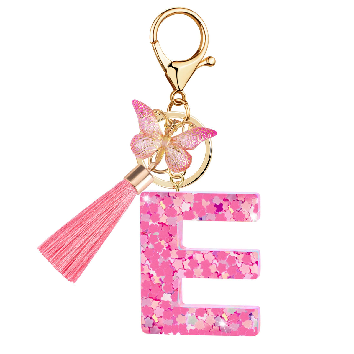 Initial letter Keychains for Women Girls Tassel Butterfly Cute Keychain for Wallet Backpack charm