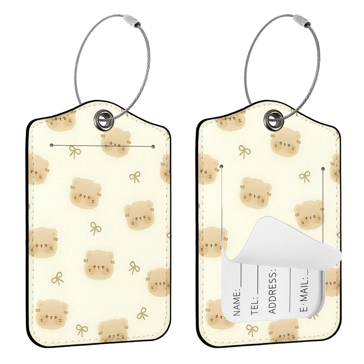 Seorsok 2 PCS Luggage Travel Tags for Suitcases,Cute Pink Leopard PU Leather Name Tag with Privacy Cover&ID Label Address Card and Durable Metal Ring Suitable for Men Women Handbags Backpack,Pink