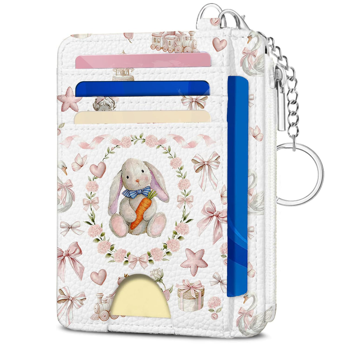 Book Lover Gift for Readers, Cute Reading Theme Card Holder Wallet, Literary Slim Credit Card Case with ID Window, Cartoon RFID Blocking Pocket Wallet Gift for Book Fans with Coin Zipper Keychain