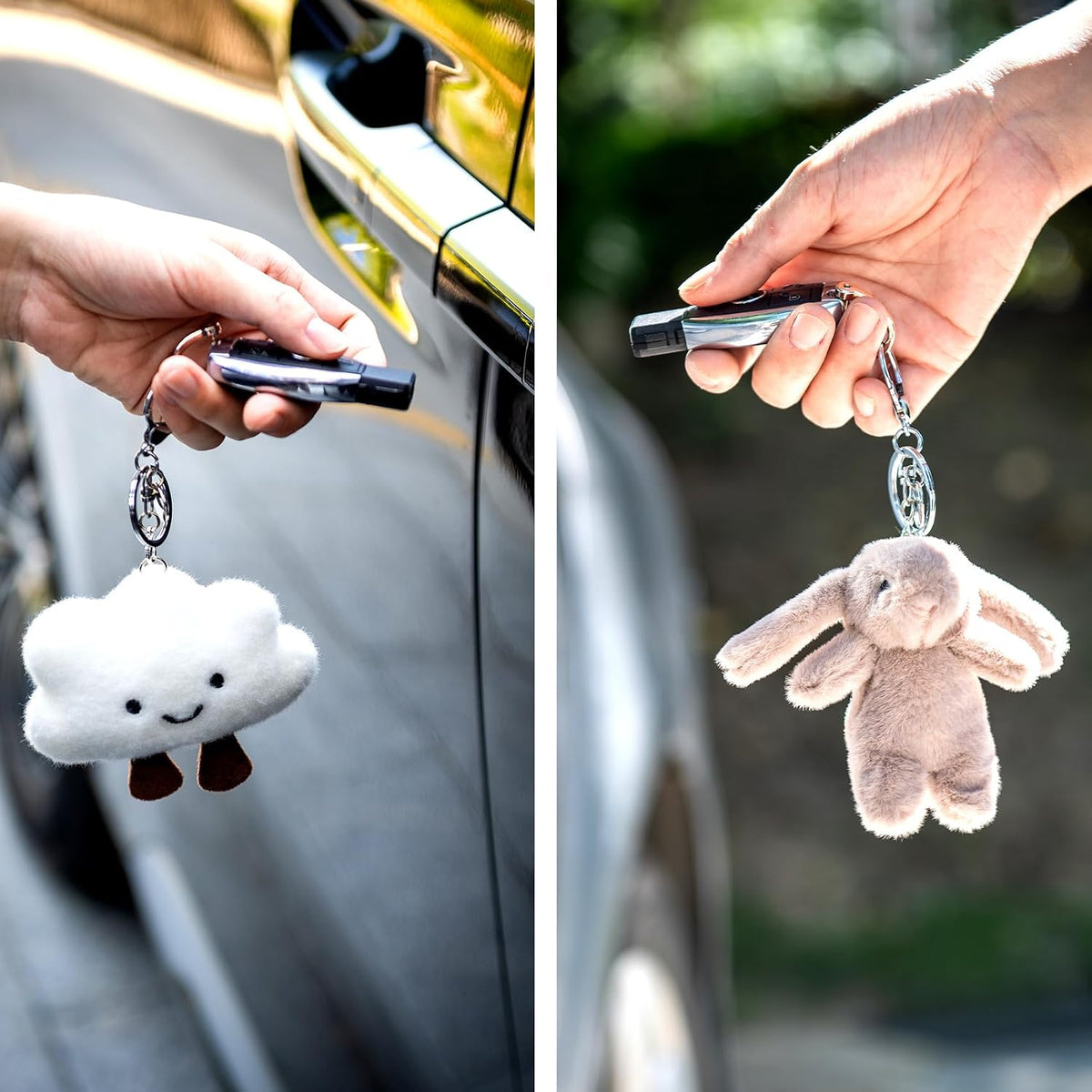 Cute Keychain Bunny Plush Rabbit Key Chain Smiling Cloud Keychains Women Bag Purse Backpack Charms