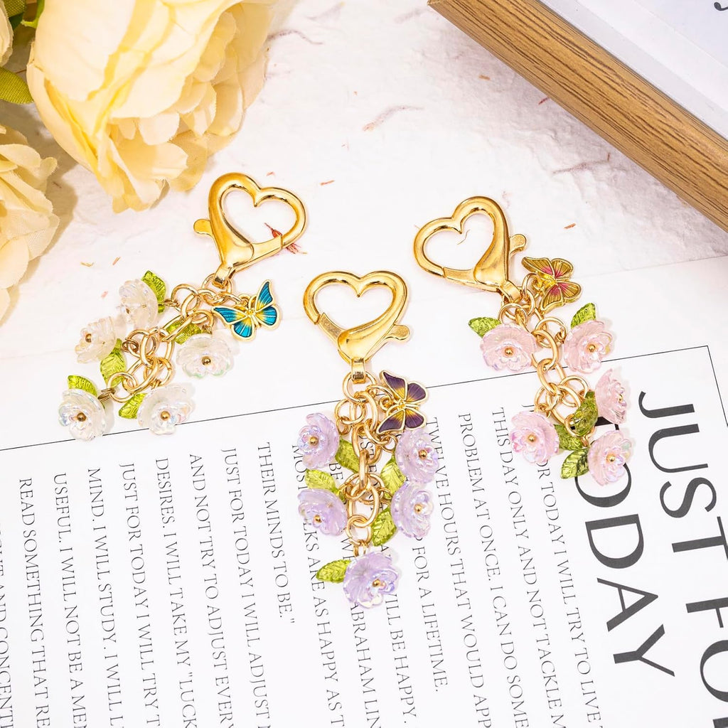 3Pcs Mini Flower Keychain Cute Bag Purse Charms