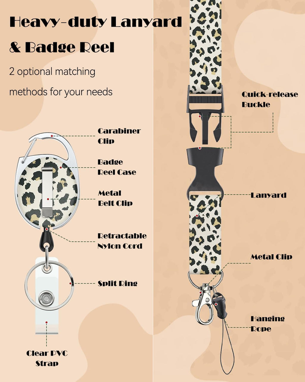 Uniclife Fashionable Sliding Badge Holder Leopard Print with Reel
