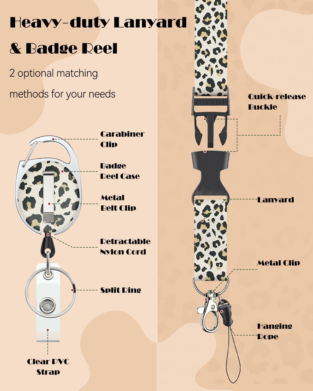 Uniclife Fashionable Sliding Badge Holder Leopard Print with Reel