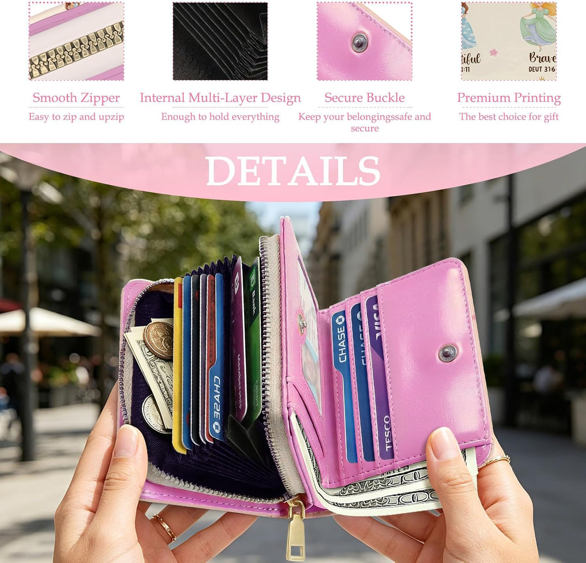 Credit Card Holder Wallet for Women, Christian Wallet For Women, Christian Gifts Aesthetic Princess Card Holder Purse, Birthday Christmas Graduation Gifts For Women, Princess Purse