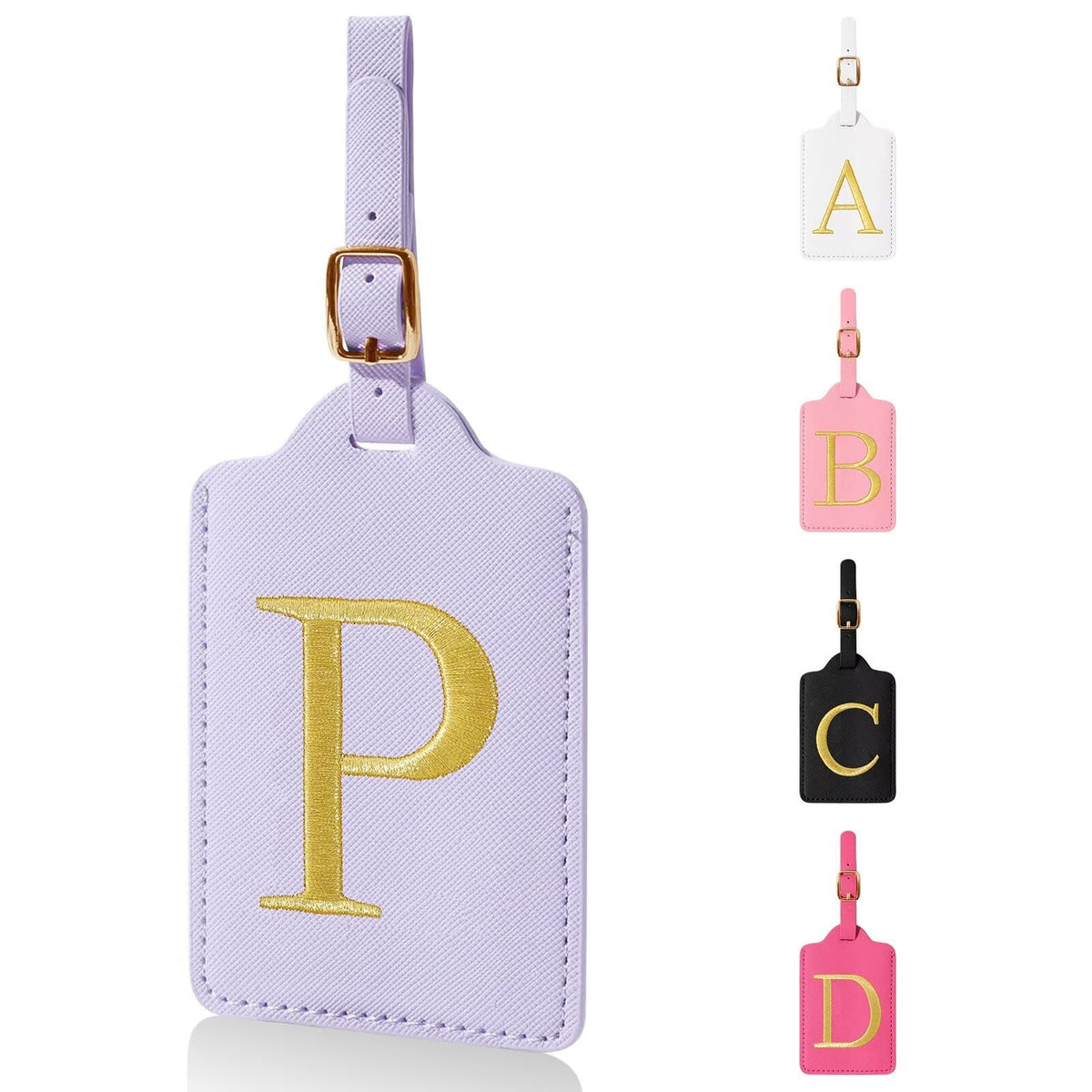 Personalized Initial Luggage Tags for Suitcases,Leather Letter Cute Luggage Tags with Privacy Name Card,Embroidered Monogrammed Travel Bag Backpack Tag Gifts for Women Kids Girls Teens(Rosered-A)