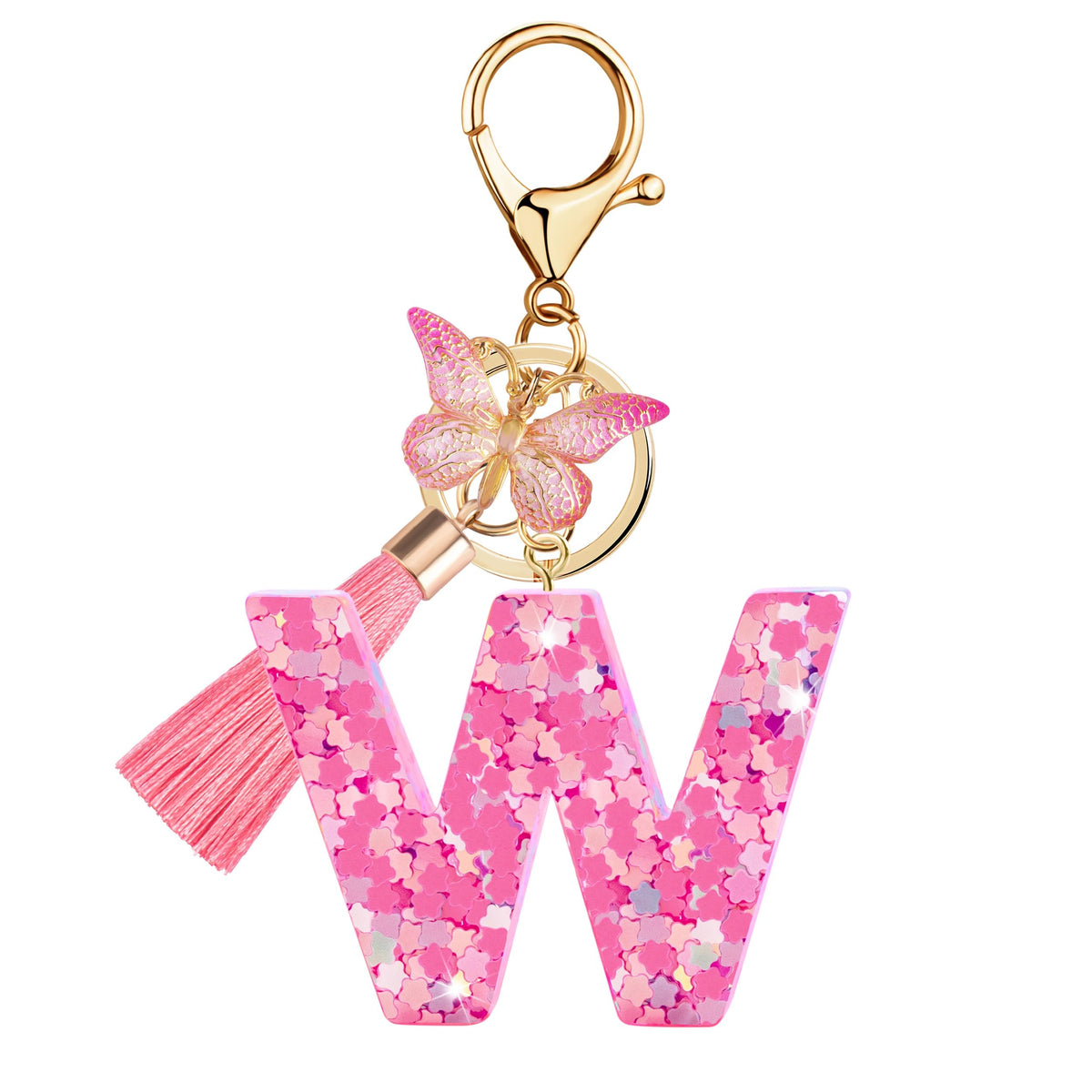Initial letter Keychains for Women Girls Tassel Butterfly Cute Keychain for Wallet Backpack charm