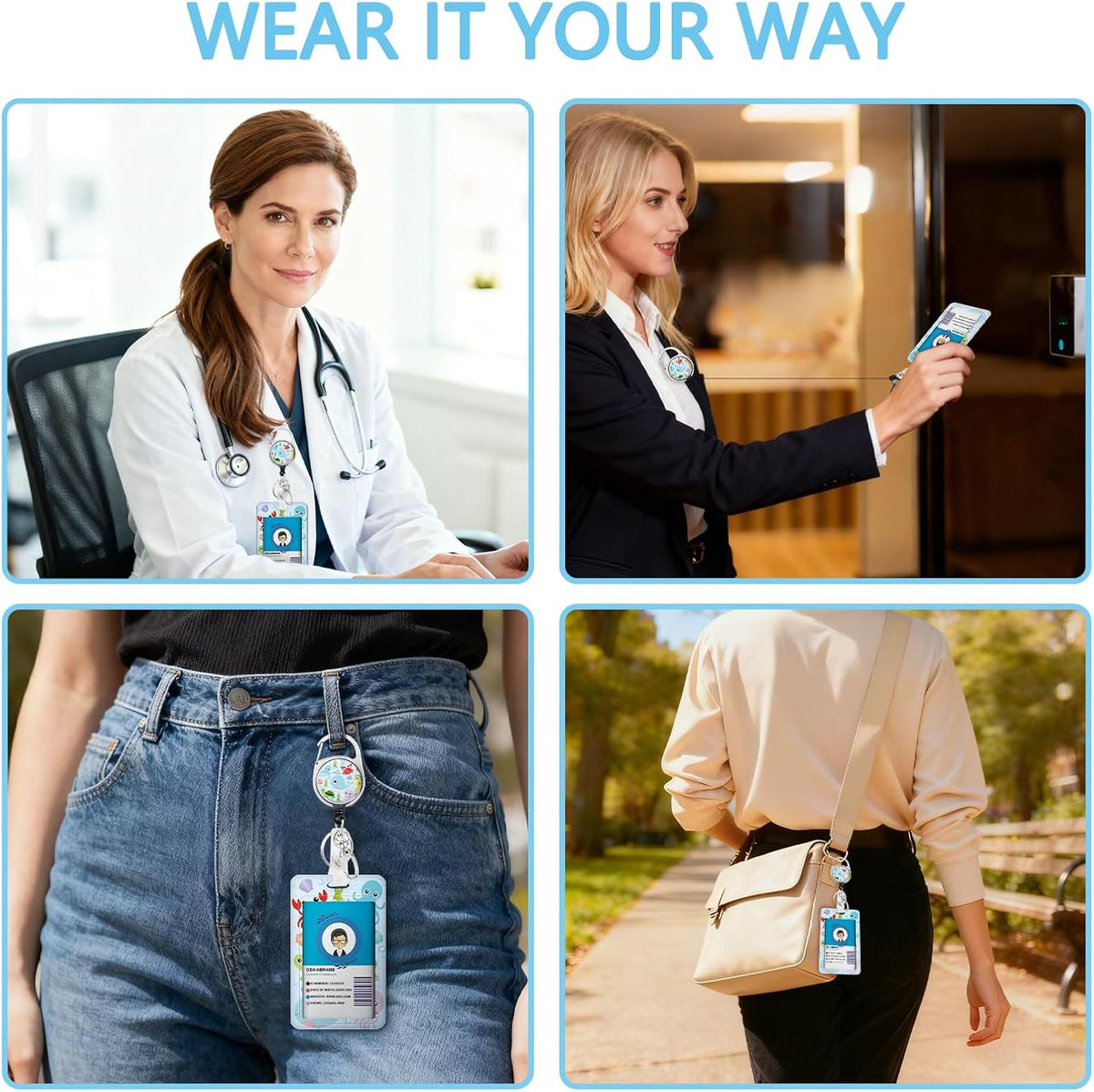 Gctriki Ocean Lanyards for ID Badges, Badge Holder Retractable Reel Clip