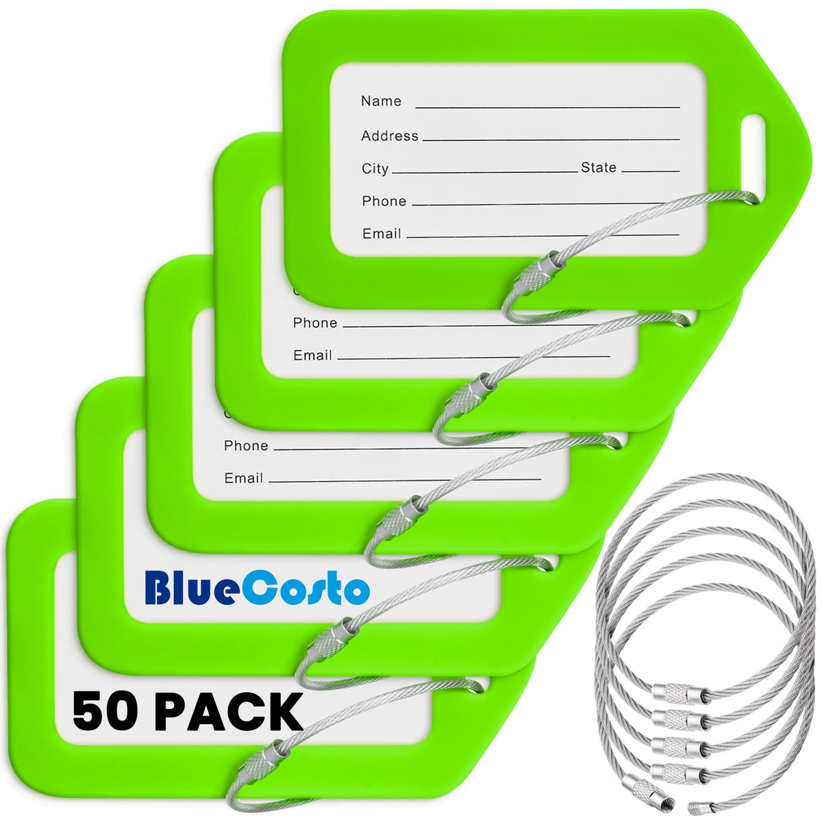 Luggage Tags, White, 10 Pack, Suitcase Tags with Name ID Card & Wire Loops
