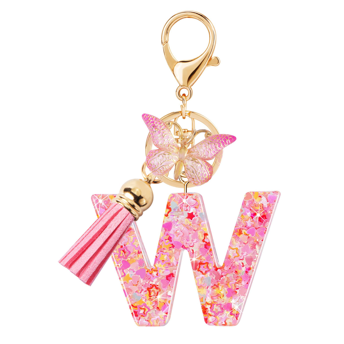 Initial letter Keychains for Women Girls Tassel Butterfly Cute Keychain for Wallet Backpack charm
