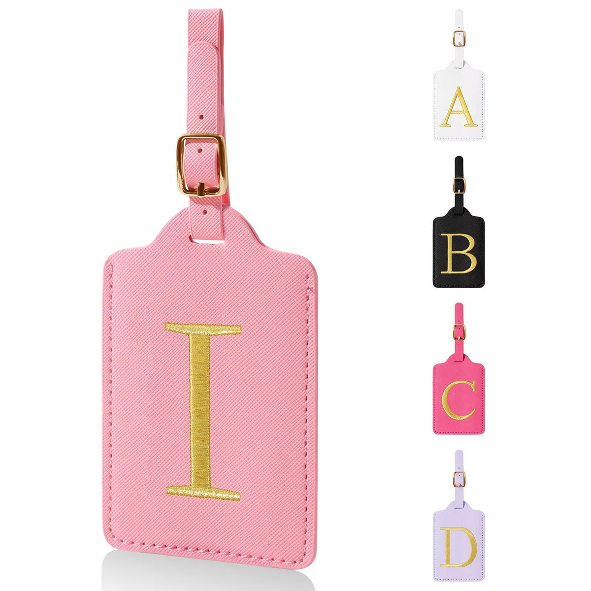 Personalized Initial Luggage Tags for Suitcases,Leather Letter Cute Luggage Tags with Privacy Name Card,Embroidered Monogrammed Travel Bag Backpack Tag Gifts for Women Kids Girls Teens(Rosered-A)