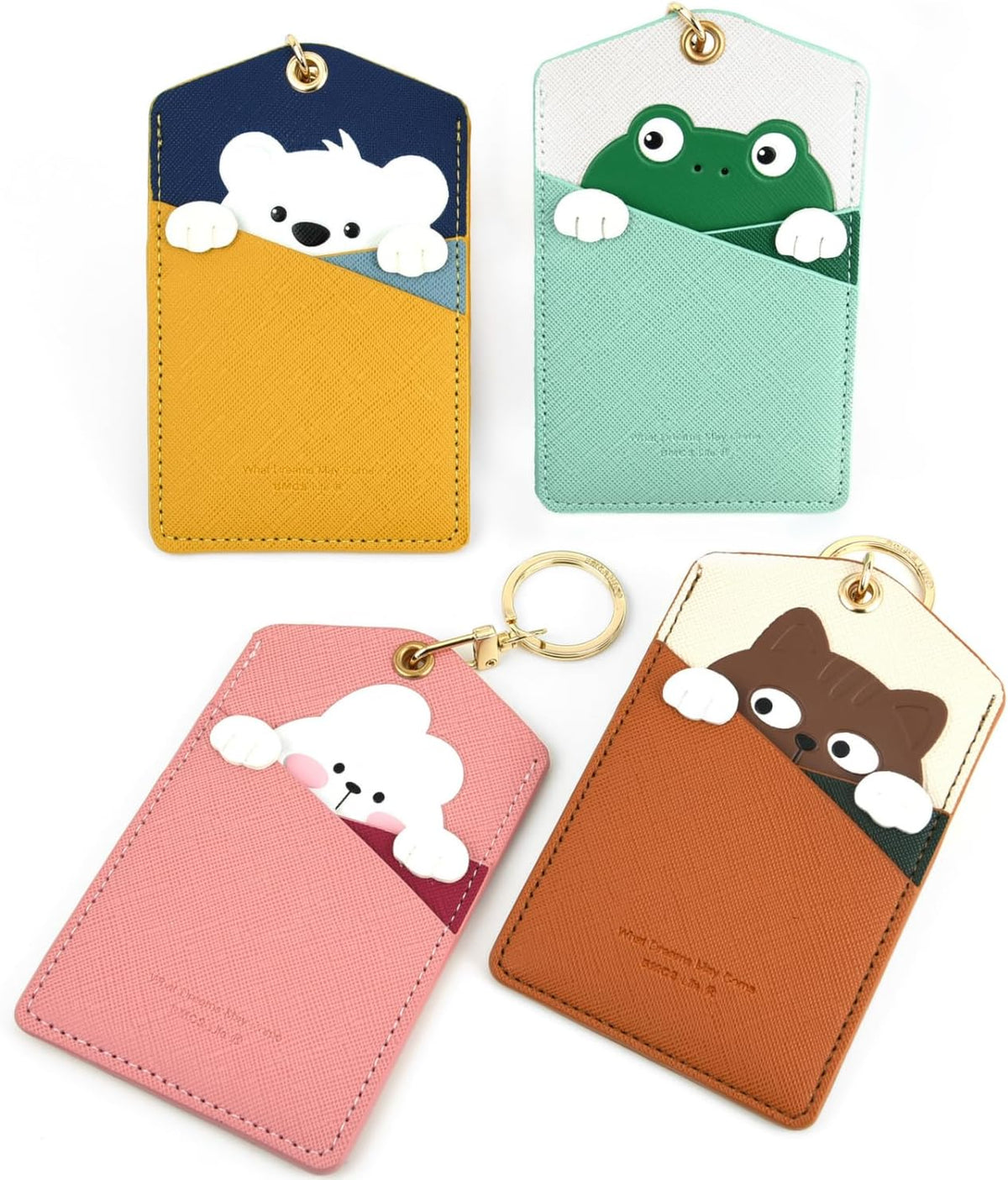 PU Leather ID Badge Holder, Cartoon Cute Badge Holder with 3 Card Slots