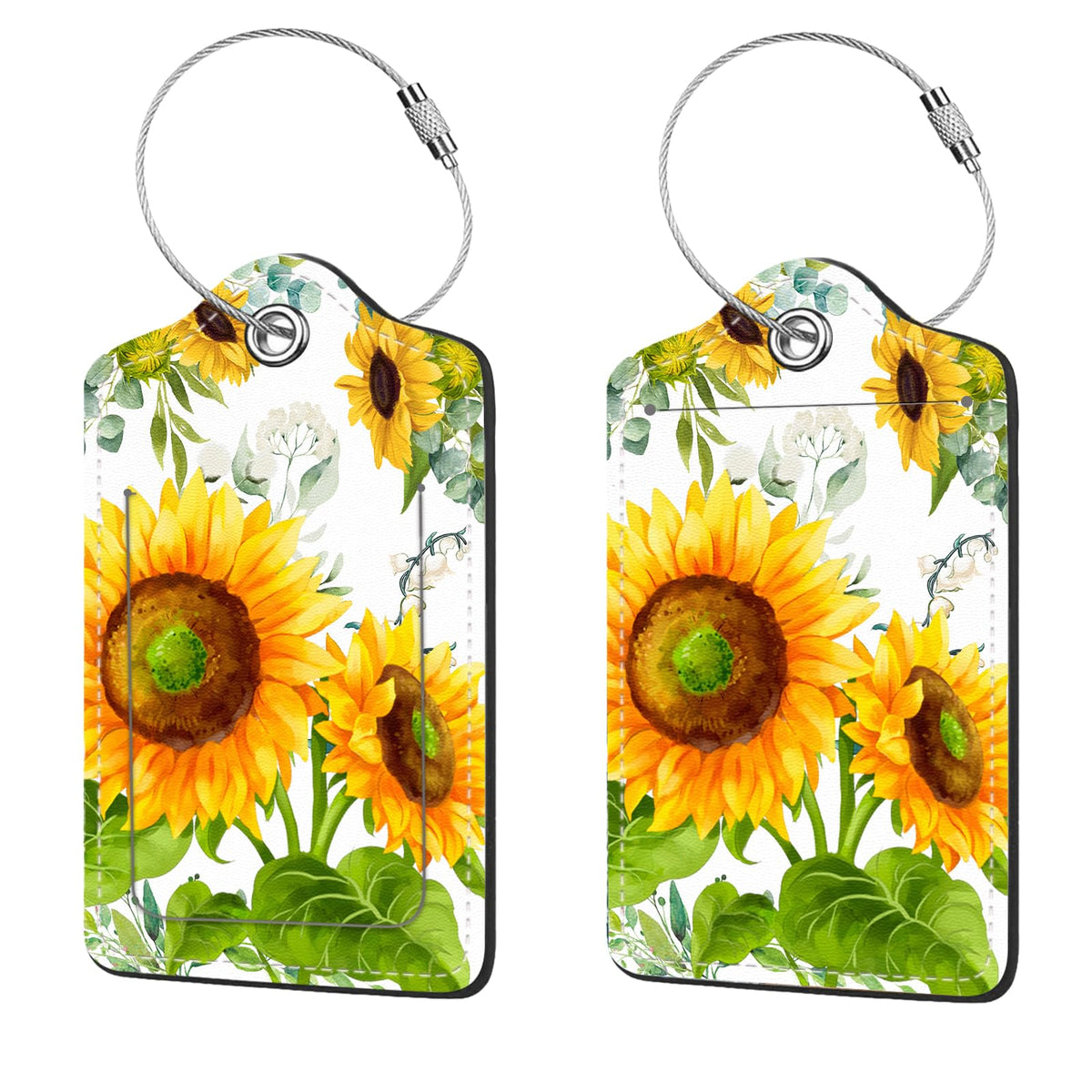 2 Pcs Luggage Tags for Suitcases, PU Leather Cruise Ship Luggage Tags with Privacy Cover Label Address Card and Durable Metal Ring Suitable for Men Women Handbags Backpacks,Flower Bushes and Cats
