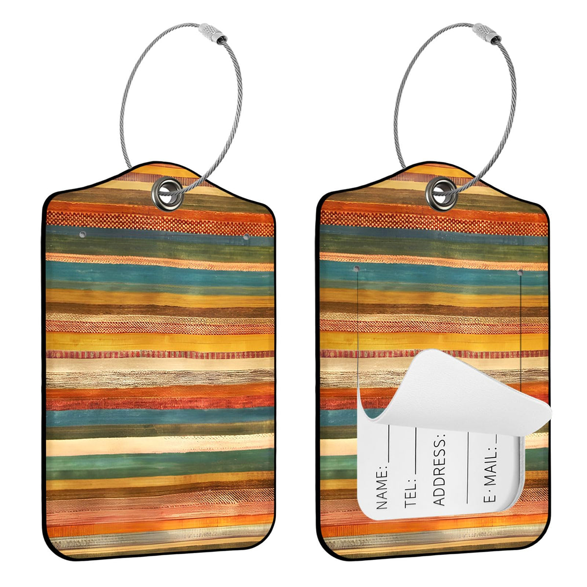Seorsok 2Pcs Luggage Travel Tags for Suitcases,Cute Color Grids Checkered PU Leather Name Tag with Privacy Cover&ID Label Address Card and Durable Metal Ring Suitable for Men Women Handbags Backpack