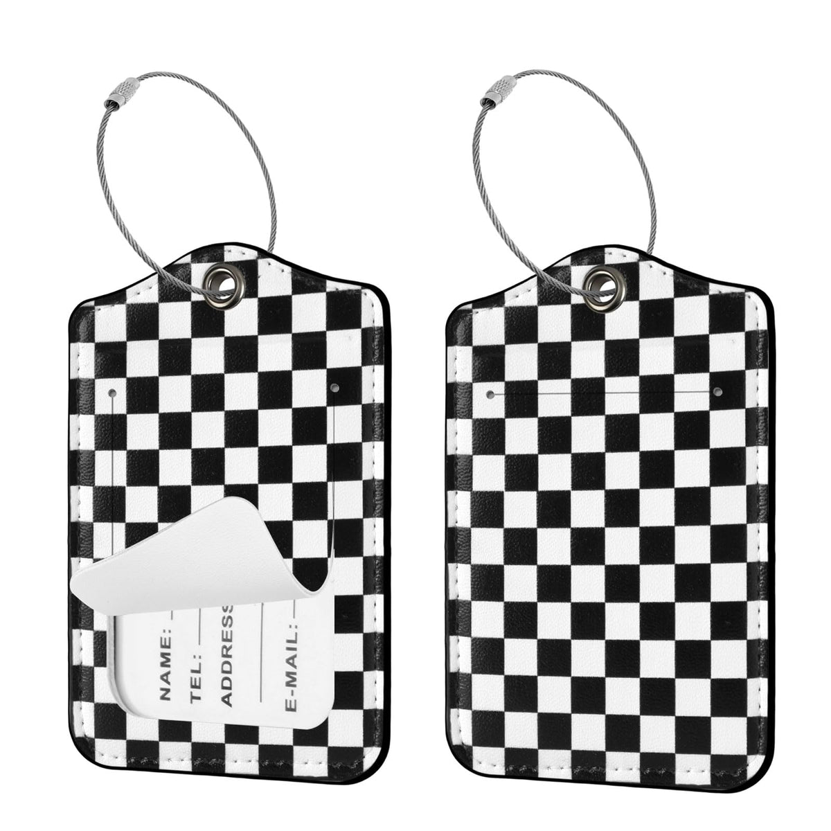 Seorsok 2Pcs Luggage Travel Tags for Suitcases,Cute Color Grids Checkered PU Leather Name Tag with Privacy Cover&ID Label Address Card and Durable Metal Ring Suitable for Men Women Handbags Backpack