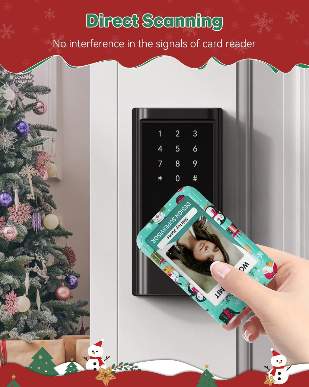 Uniclife Christmas Sliding Badge Holder Cartoon Santa Claus Hard ID Card Holder with Retractable Badge Reel Carabiner & Detachable Lanyard Strap Vertical Card Protector for Women Nurse Teacher Student