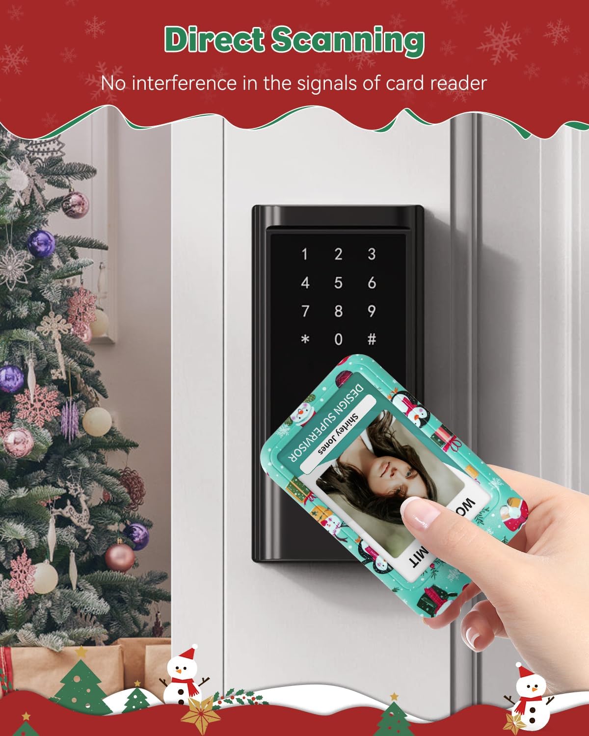 Uniclife Christmas Sliding Badge Holder Cartoon Santa Claus Hard ID Card Holder with Retractable Badge Reel Carabiner & Detachable Lanyard Strap Vertical Card Protector for Women Nurse Teacher Student