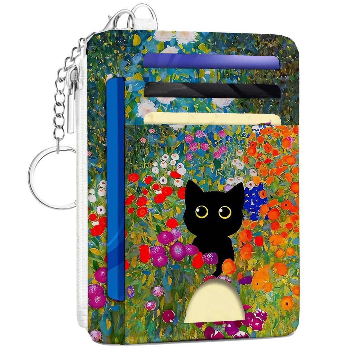 Gifts for Cat Lovers,Funny Cat Credit Card Holder Small Keychain Wallet for Women, Cute Blocking Wallet Coin Pocket,Front Pocket Thin Travel Card Case with ID Window