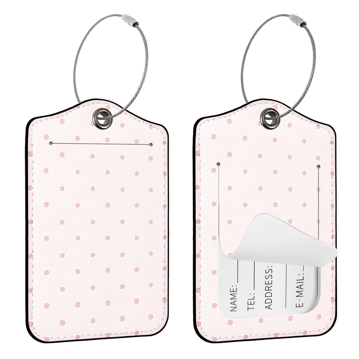 Seorsok 2 PCS Luggage Travel Tags for Suitcases,Cute Pink Leopard PU Leather Name Tag with Privacy Cover&ID Label Address Card and Durable Metal Ring Suitable for Men Women Handbags Backpack,Pink