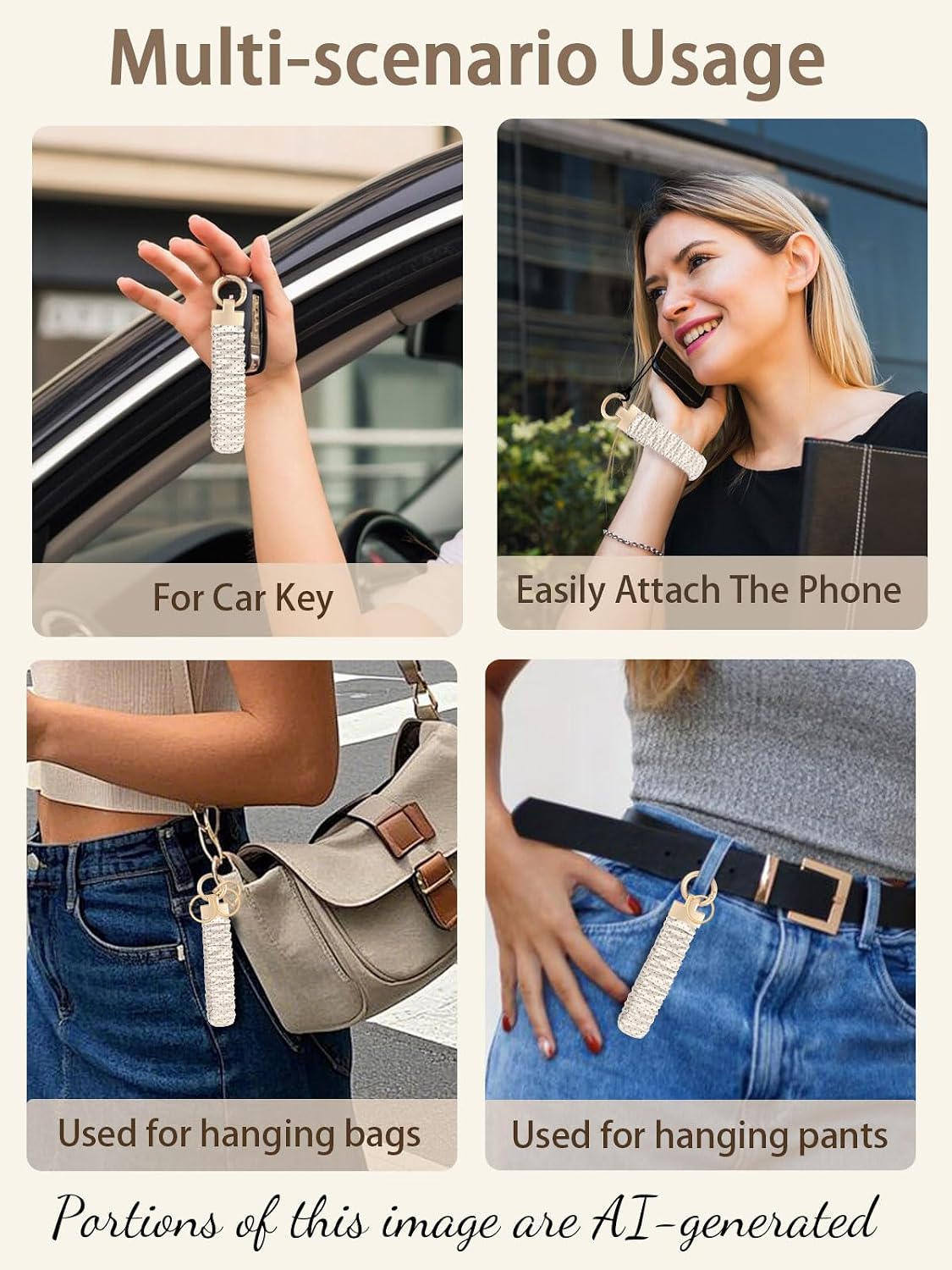 Seorsok Cute Striped Scrunchie Keychain Wristlet,Wristband Car Key Ring