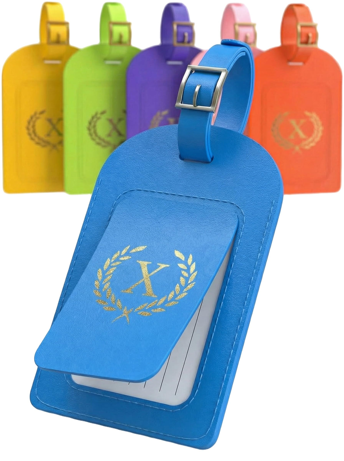 Luggage Tags for Suitcases 6 Pack PU Leather Travel Bag Tags with Privacy Cover & Stainless Steel Buckle, Vegan Leather Name ID Labels for Travel Bags, Cruise, Airline, Backpack, Baggage Identifier(M)