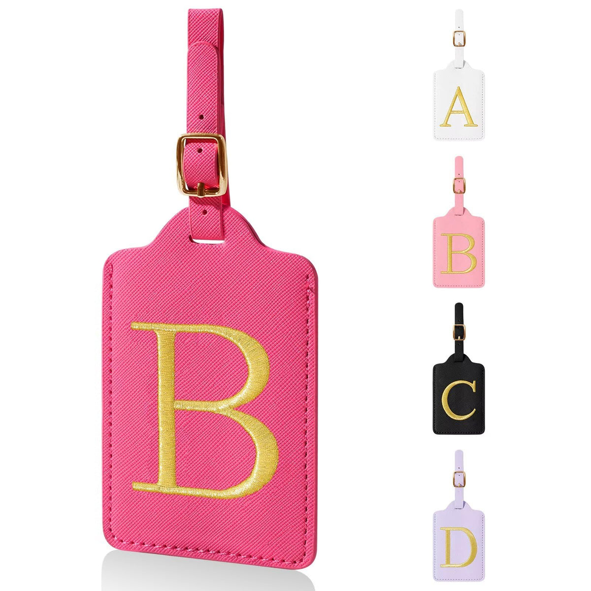 Personalized Initial Luggage Tags for Suitcases,Leather Letter Cute Luggage Tags with Privacy Name Card,Embroidered Monogrammed Travel Bag Backpack Tag Gifts for Women Kids Girls Teens(Rosered-A)