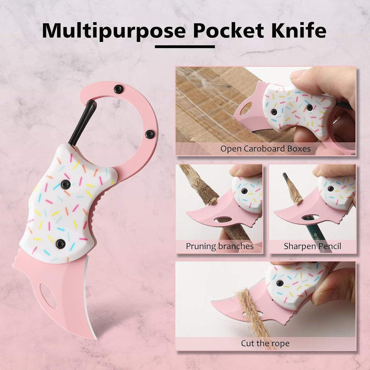 Pink Pocket Knife for Women Men,Cute Keychain Box Cutter，Mini EDC Knives for Everyday Carry,Folding Utility Knife with Creative Ice Cream Design,Ideal Gifts for Women（Ice Cream）