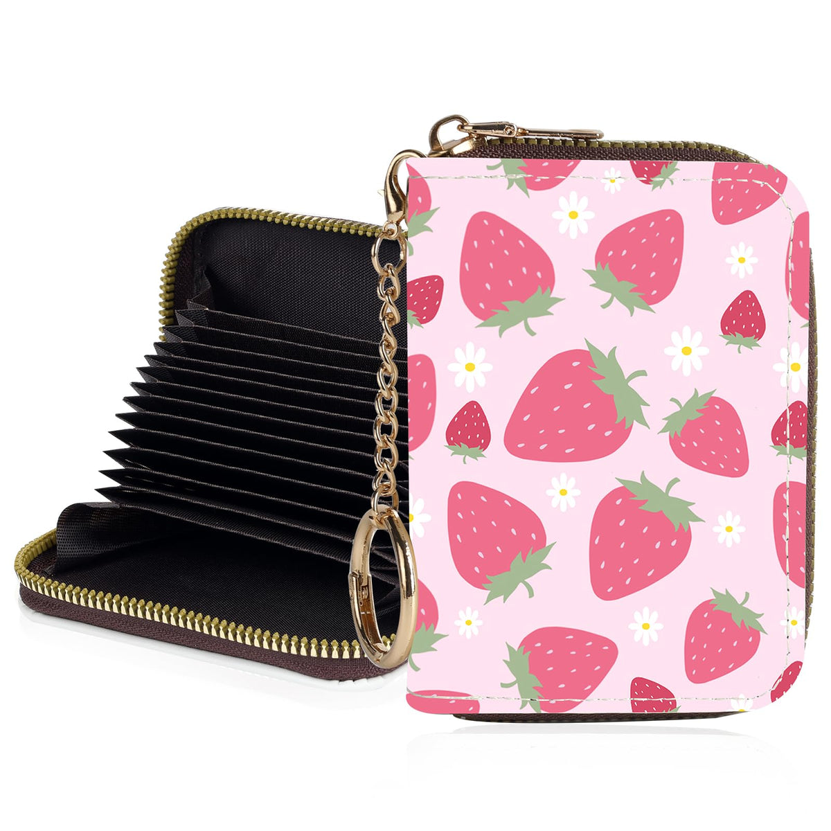Credit Card Holder for Women,Small Rfid Wallet with Keychain Zipper,Cute PU Leather Card Case Wallet，Accordion Credit Card Wallets Gift,Cat Struck by Lightning